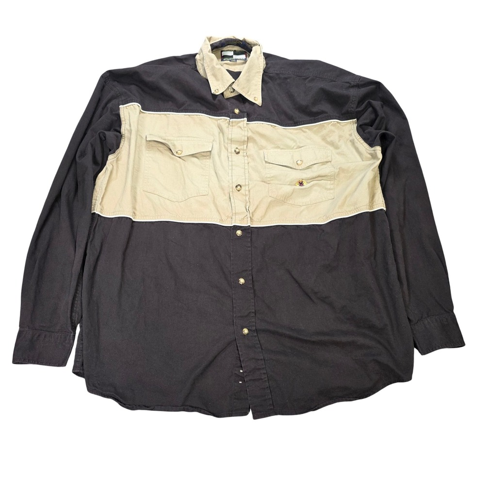Urgent Gear Sportswear Colorblock Button Down‎ Cotton Shirt Men's XXL Black Tan